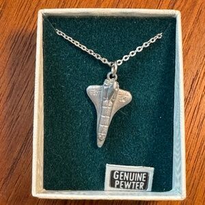 Pewter space shuttle pendant on silver chain